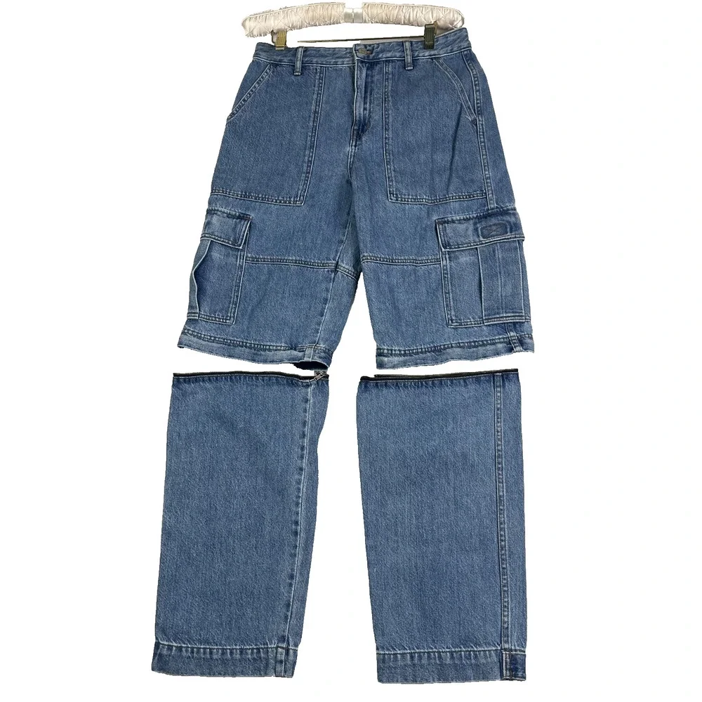Madewell Jeans Womens 28 Baggy Straight Cargo Zip-Off Convertible Medium Wash
